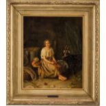 EMMA STERRER OLIO su tela "interno con ragazza e capretta" XIX secolo Misure: cm 46 x 54