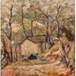 ALBERTO CALIGIANI (Grosseto 1894 - Firenze 1973) OLIO su tela "la casetta nel bosco".  Misure: cm 51