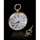 OROLOGIO da tasca in oro giallo 18 Kt. retro inciso e smaltato a motivo floreale, quadrante in