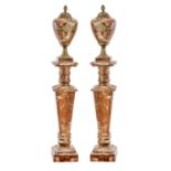 COPPIA COLONNE con potiches in marmo rosso san vito ed applicazioni in bronzo dorato Sicilia XIX