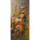 OLIO su tela "vaso con rose" firmato in basso a destra. Meta' '900 Misure: cm 50 x 101