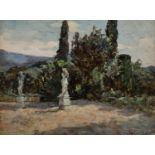 EMMA CIARDI (Venezia 1879 - Venezia 1933) OLIO su tavoletta "giardino classico".  Misure: cm 26 x