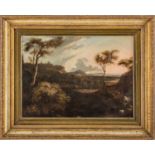 OLIO su tela "paesaggio con armenti" entro cornice coeva. Italia XVIII secolo Misure: cm 63 x 49