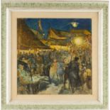 GIUSEPPE TORELLI (Cormons (Go) 1881 - Trieste 1959) OLIO su tavoletta "mercato".  Misure: cm 62 x