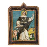PITTURA su vetro "Santo domenicano". Sicilia XIX secolo Misure: cm 31,5 x 42,5