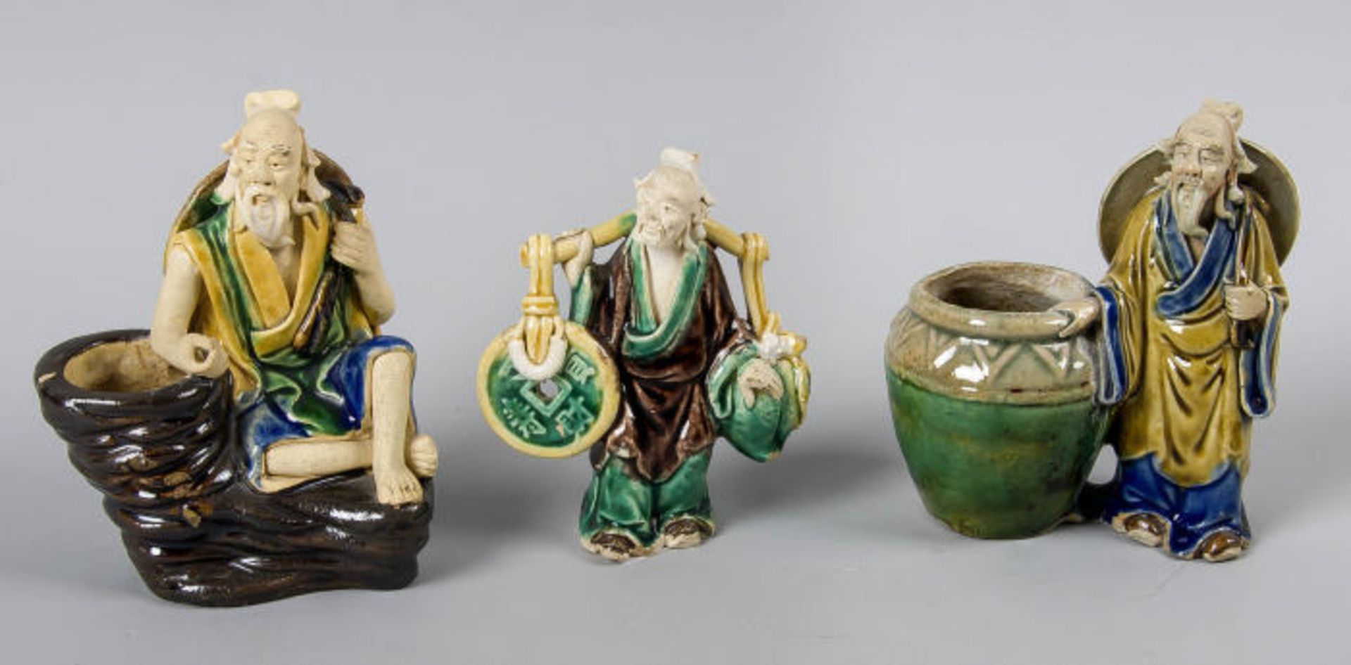 Three ancient Chinese terracotta glazed figures 1st half of 20th century 10-12cm. Cond .: G