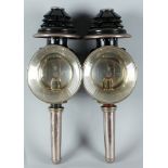Two restored antique carriage lamps plated / brass 1900 with faceted glass, signed ML Hermans and Co