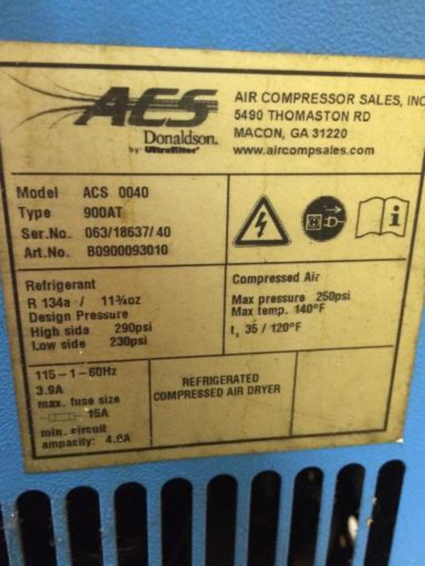 Manufacturer - Commercial / Industrial: ACS by Donaldson Model: ACS0040 Air Dryer Still in service - Image 3 of 3