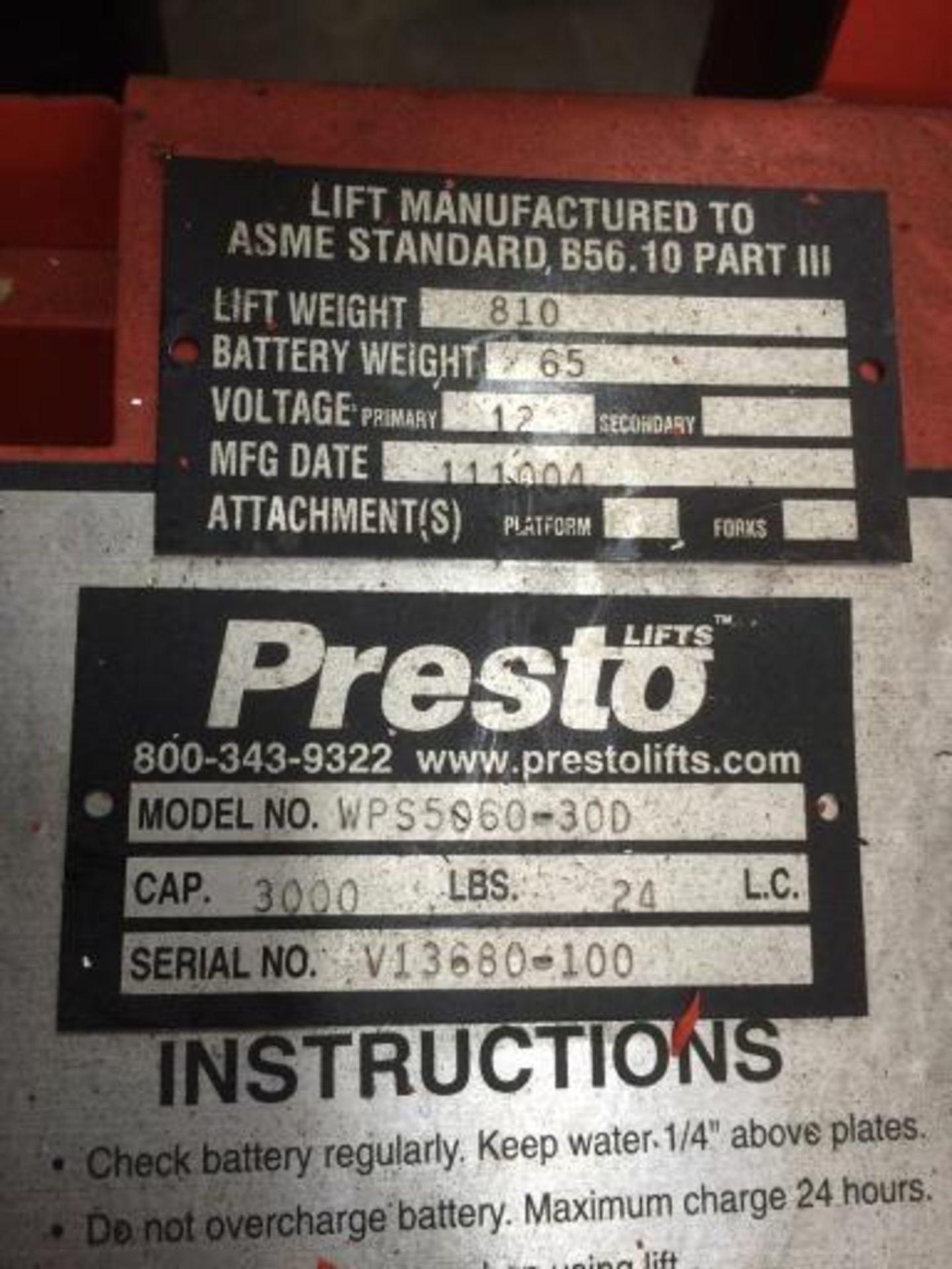 Manufacturer - Commercial / Industrial: Presto Model: WPS5060-30D Year: 04 Serial #: V13680-100 - Image 4 of 5