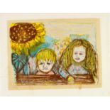 DIX, OTTO1891 Untermhaus/Gera - 1969 SingenTwo Children (with Sunflower). 1966. Colour lithograph on