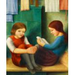 SCHRIMPF, GEORG 1889 Munich - 1938 Berlin  Two Girls on a Fireside Bench. 1927. Oil on canvas. 71