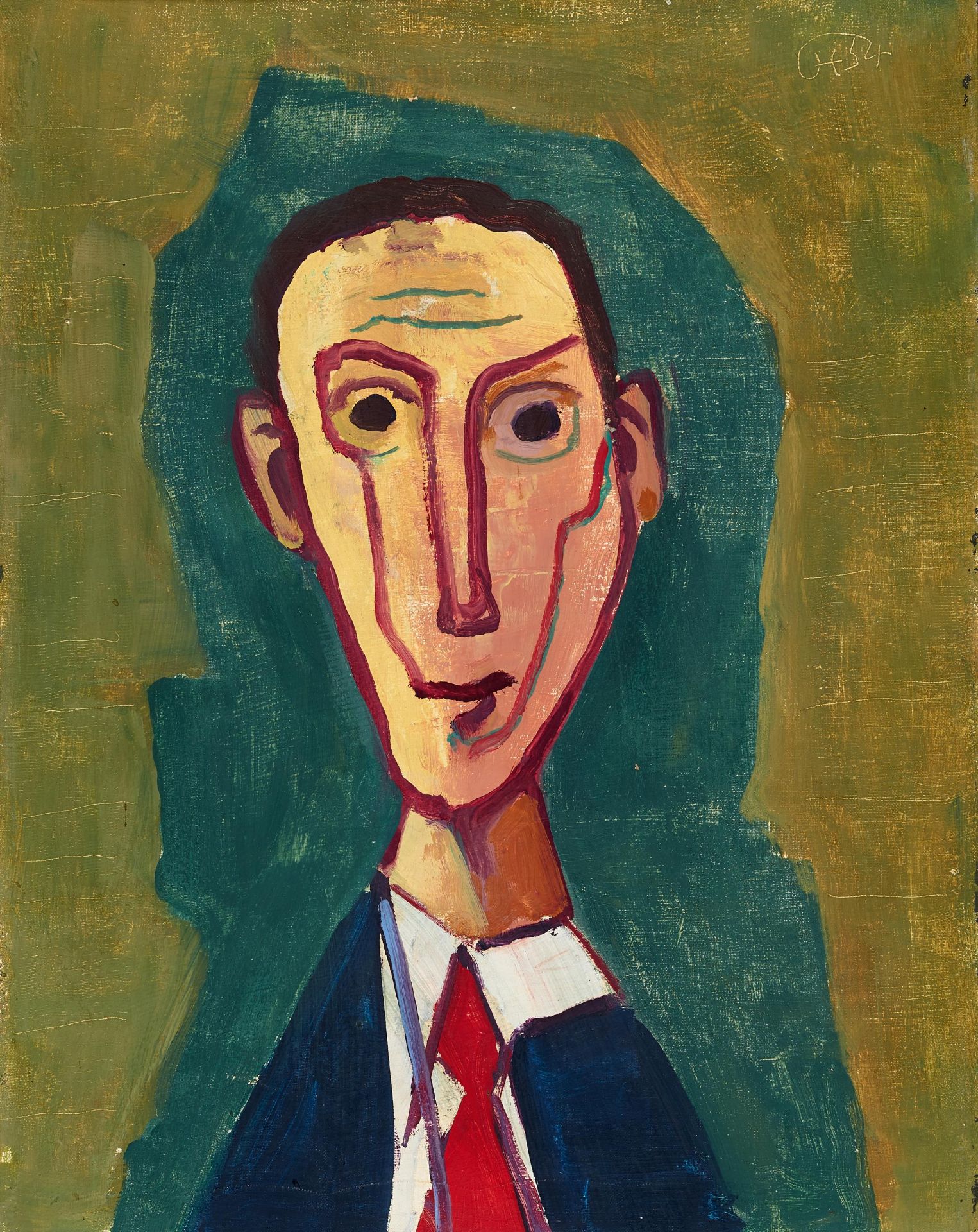 HOFER, KARL1878 Karlsruhe - 1955 BerlinExpressionistic Portrait of a Man with a Red Tie. 1954. Oil