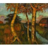 MODERSOHN, OTTO1865 Soest - 1943 RotenburgMoor - Birches - Evening Sun (Evening Mood). 1942. Oil
