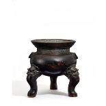 CENSER. BRONZE.China. Ming Dynasty (1368-1644).Bronze with typical black lacquer. The three high