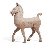 CAPITAL SICHUAN POTTERY HORSE. CERAMIC.China. Han Dynasty. 206 BC - 220 AD.Ceramic with painting.