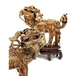 PAIR OF FO DOGS OR SHIZI LIONS. BRONZE. China. 19th century or later. Heavy bronze with gilding. The