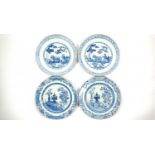 4 Chinese borden
stel blauw/wit Chinees porseleinen borden met decor van boer met os in landschap en