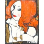 doek, dame, Russische school,
doek, 40 x 30, meisje met rood haar, gesigneerd Smirnoff