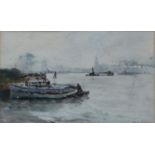 David Schulman, aquarel
aquarel, 23 x 39, schepen op rivier, gesigneerd D. Schulman (=David