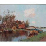 E.J. Ligtelijn, vechtgezicht
triplex, 25 x 30, boerderij aan vaart, gesigneerd E. Ligtelijn (=