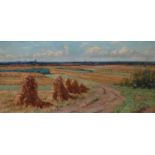 Willem Noordijk, korenschoven
doek,  48 x 100, korenschoven in landschap bij Eemnes, gesigneerd W.