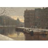 Jan Korthals, Amsterdam
doek, 45 x 65, besneeuwde Amsterdamse gracht, gesigneerd Jan Korthals (