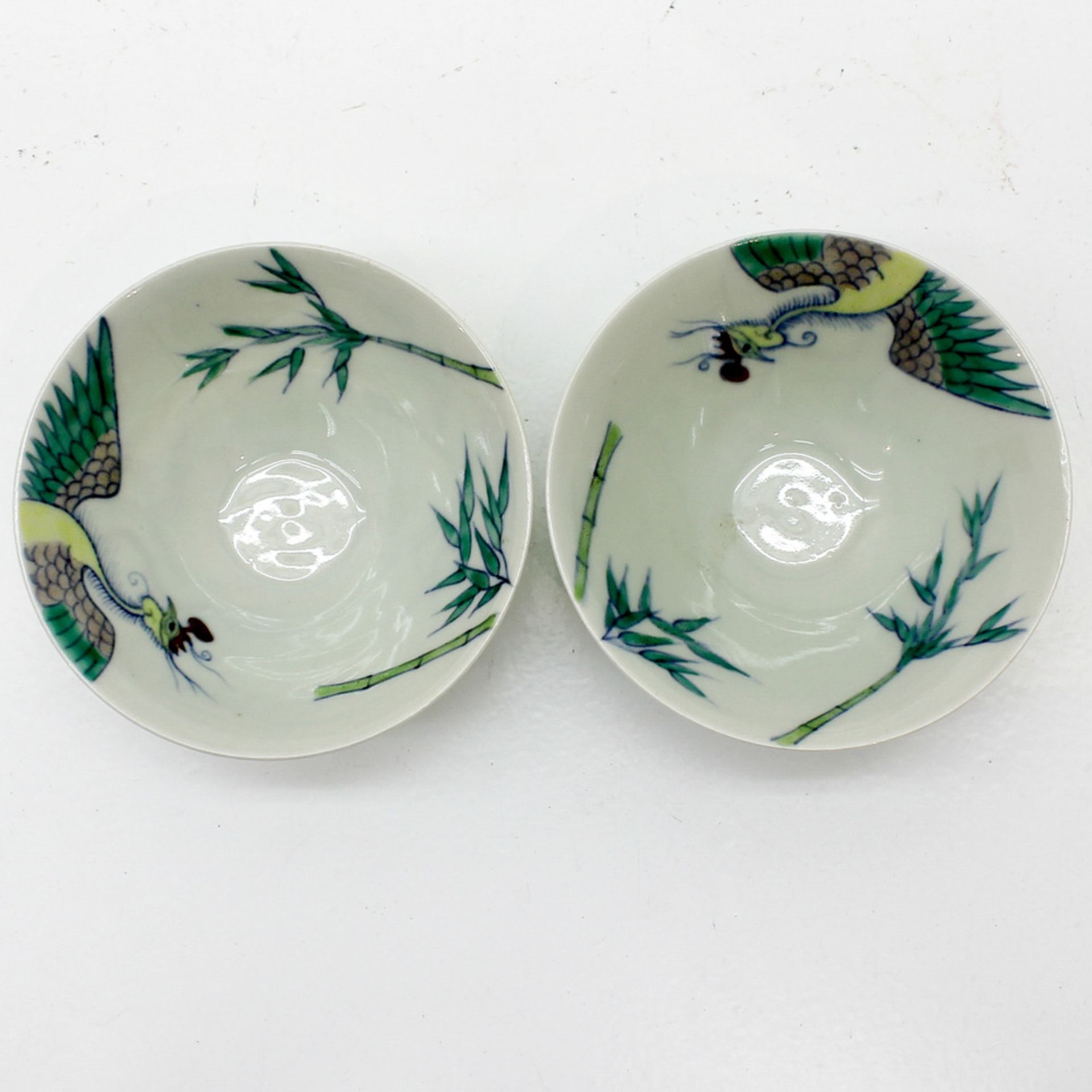 Lot of 2 China Porcelain Small Bowls In bamboo decor, marked with 6 Chinese characters on bottom, - Bild 2 aus 3