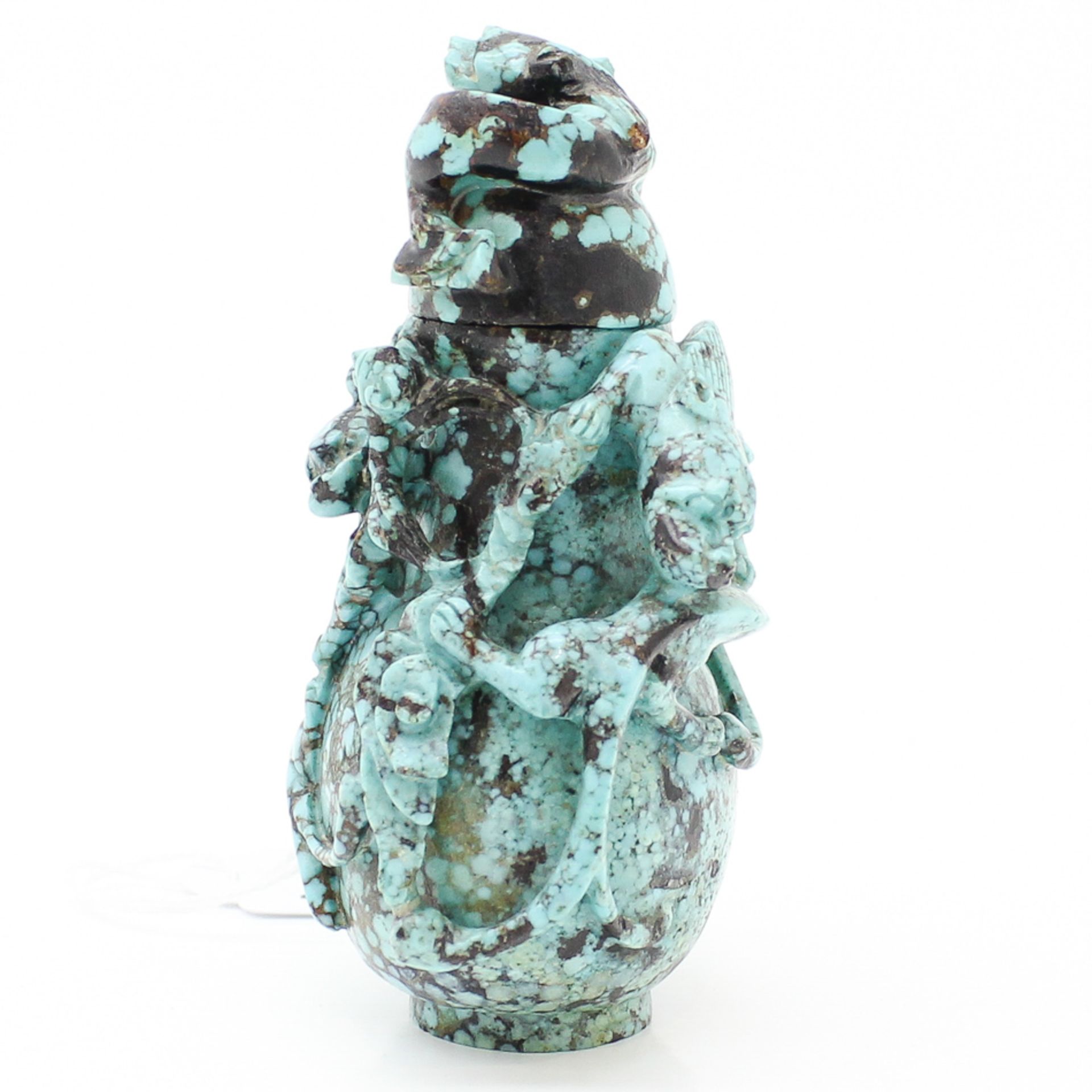A Fine Carved Turquoise Snuff Bottle 10 x 6 x 6 cm. - Bild 2 aus 6