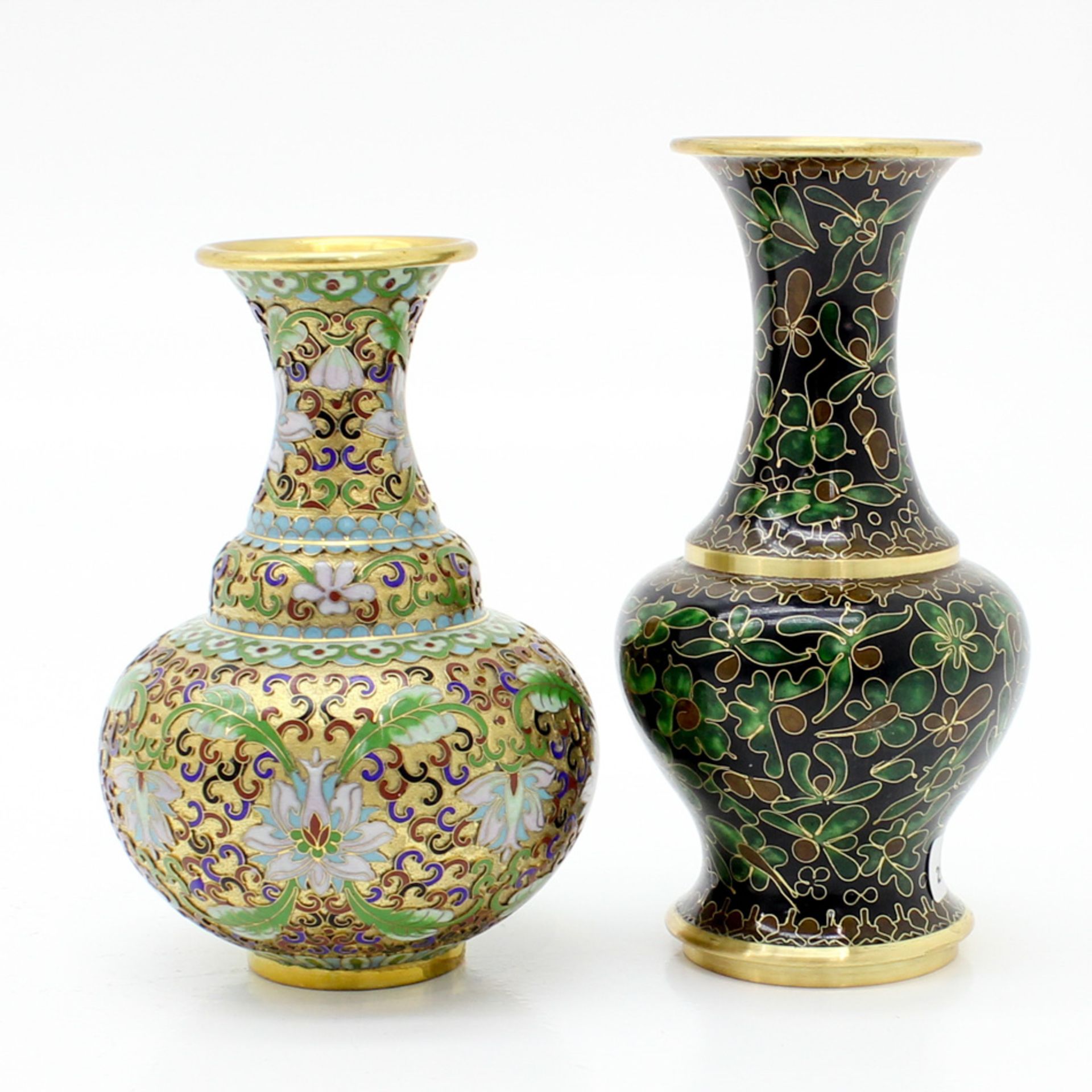 Lot of 2 Chinese CloisonnÈ Vases 20 cm and 18 cm tall. - Bild 6 aus 6