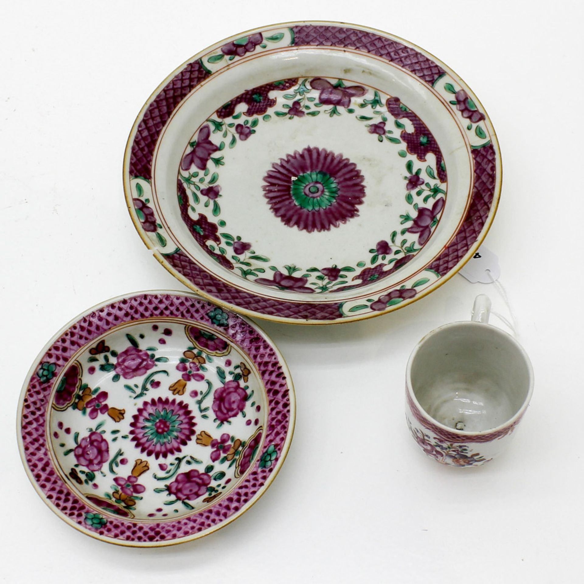 Lot of China Porcelain Consisting of cup, saucer and plate in family Rose decor, plate has