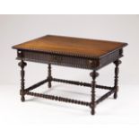 A 19th century rosewood miniature table  Spiral and ripple decoration  One drawer and turned