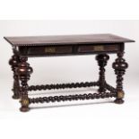 A Rosewood "bufete" table  Two drawers simulating six  Spiral and ripple decoration, scalloped