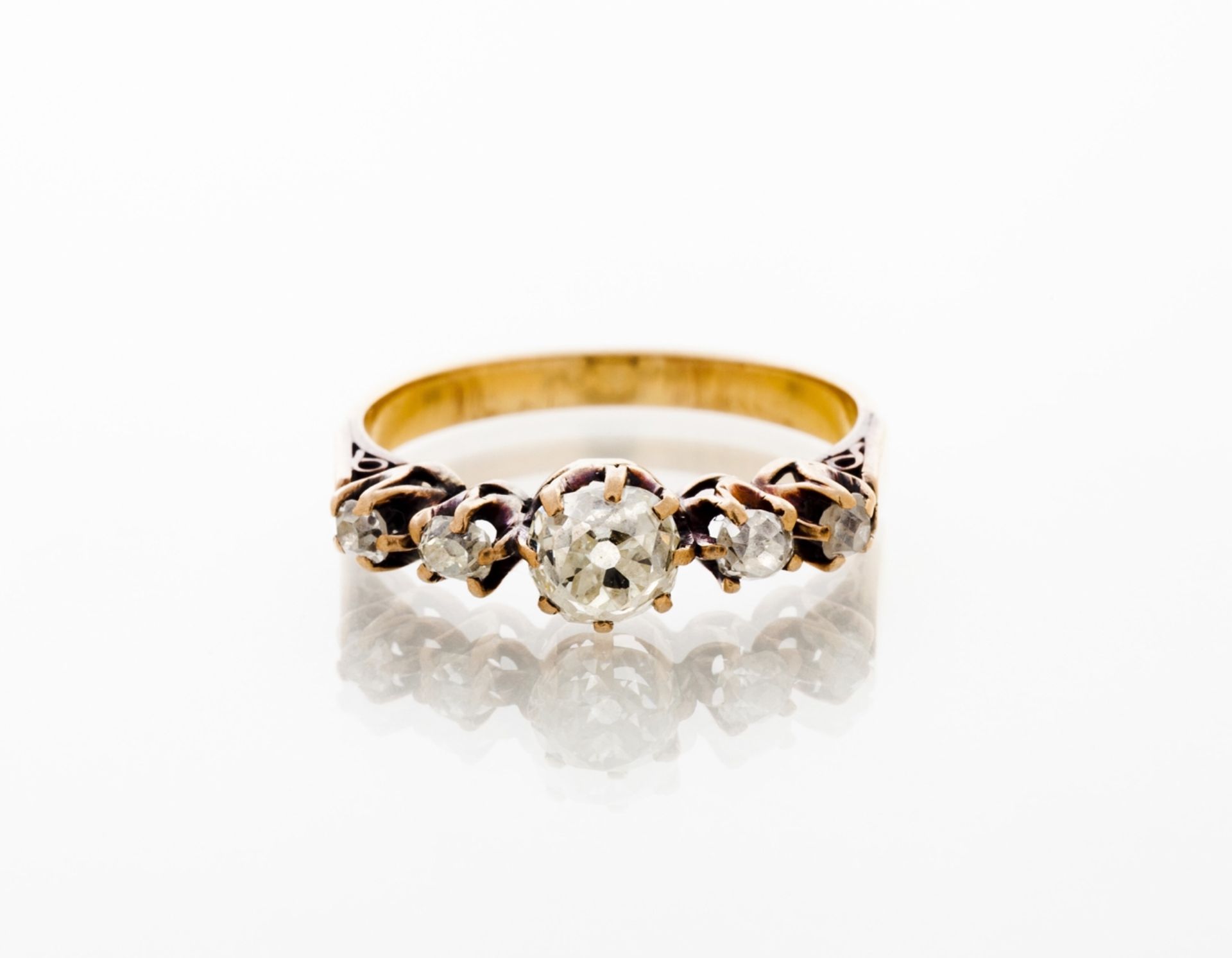 A diamond ring  Set in gold with five old brilliant cut diamonds (ca. 0,80ct)  Late 19th, early