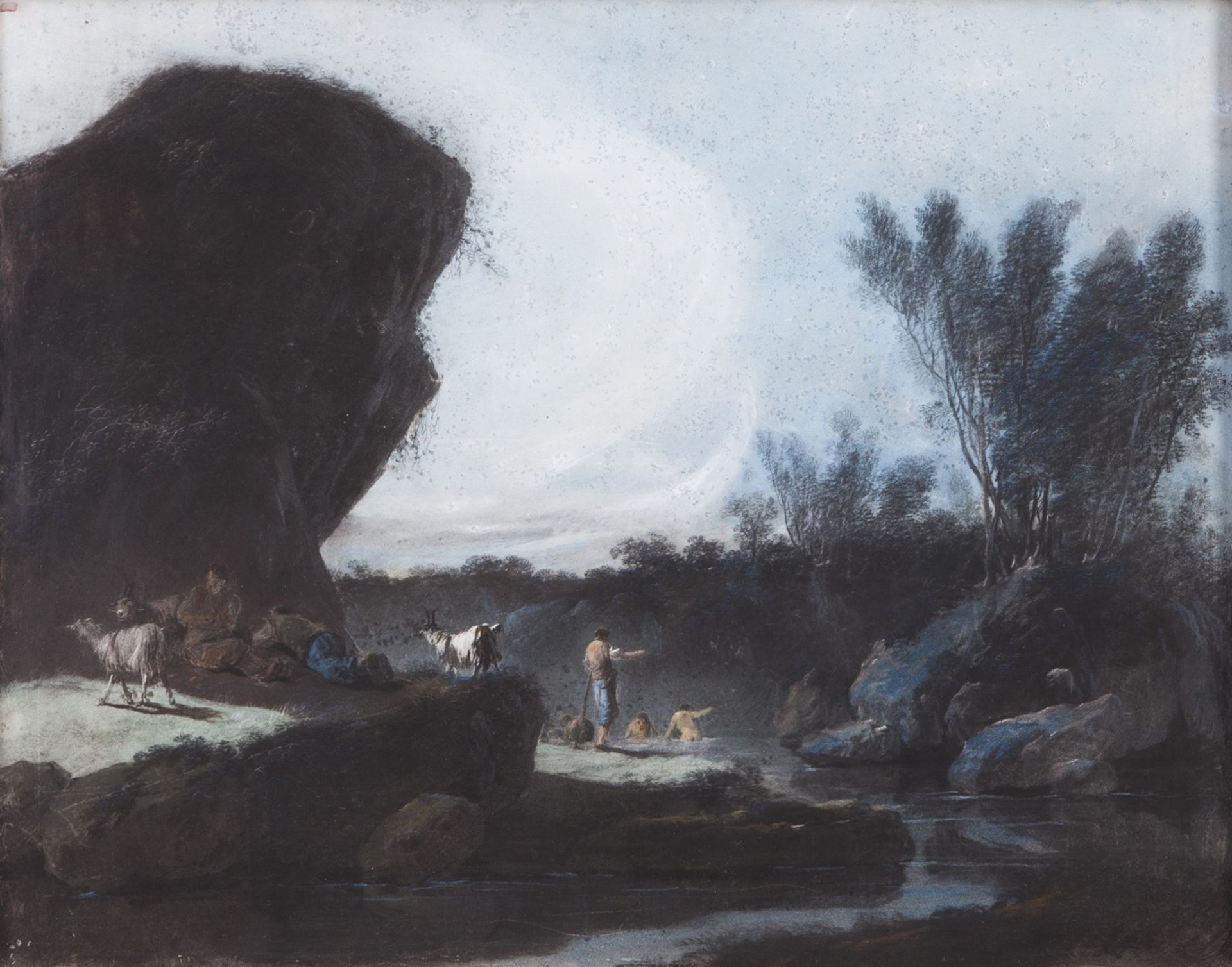 Jean Pillement (1728-1808)  Riverscapes with figures and animals  Pair of pastel on paper, both laid - Bild 2 aus 2