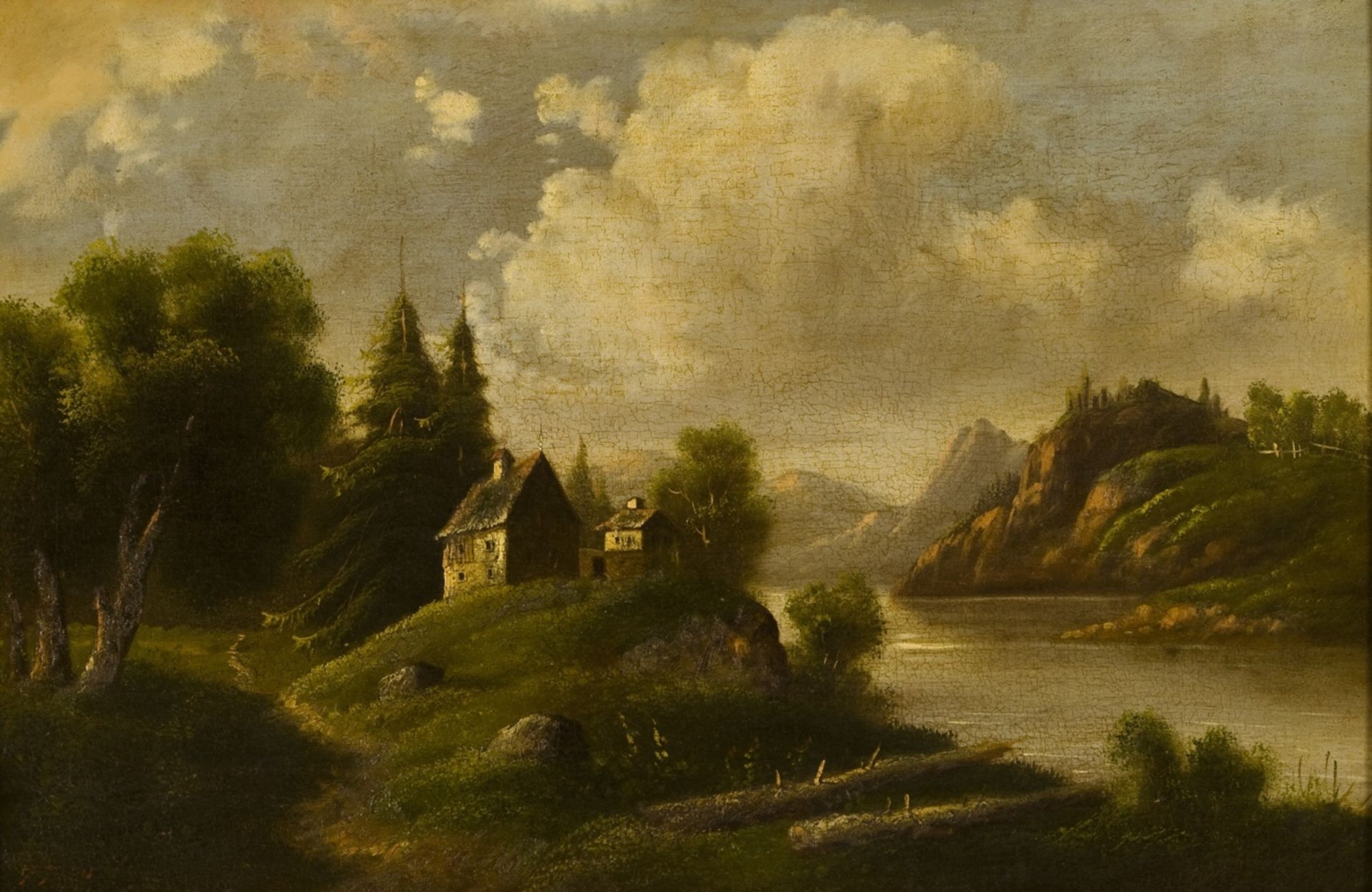 Swiss School of the 19th century  Swiss alps  Oil on canvas  (traces of signature)    53x79cm