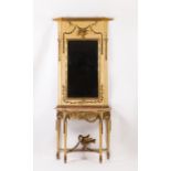 A D. Maria pier table with mirror  Carved and gilt wood and gesso  Marble top  (defects and