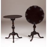 A pair of 19th century Portuguese tripod tables  Carved tilt-tops  Turned central stem with three