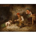 Mark William Langlois (England, 1848-1924)  Children with dog  Oil on canvas  Signed    41x52 cm