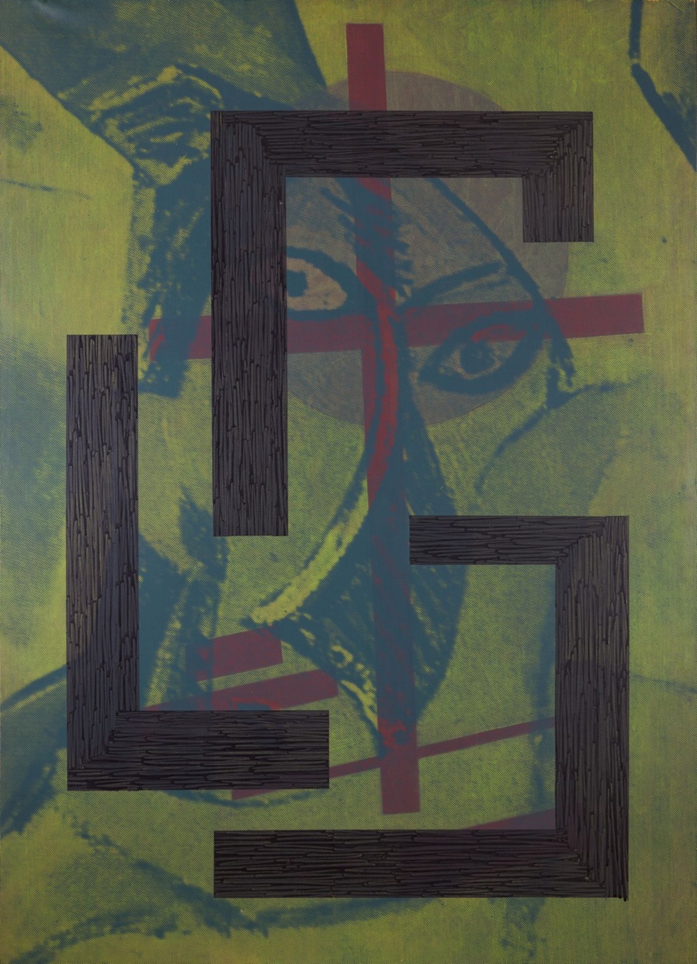 Pires Vieira (b.1950)  Untitled  Acrylic and silkscreen on canvas  Signed and dated 90    144x104 cm