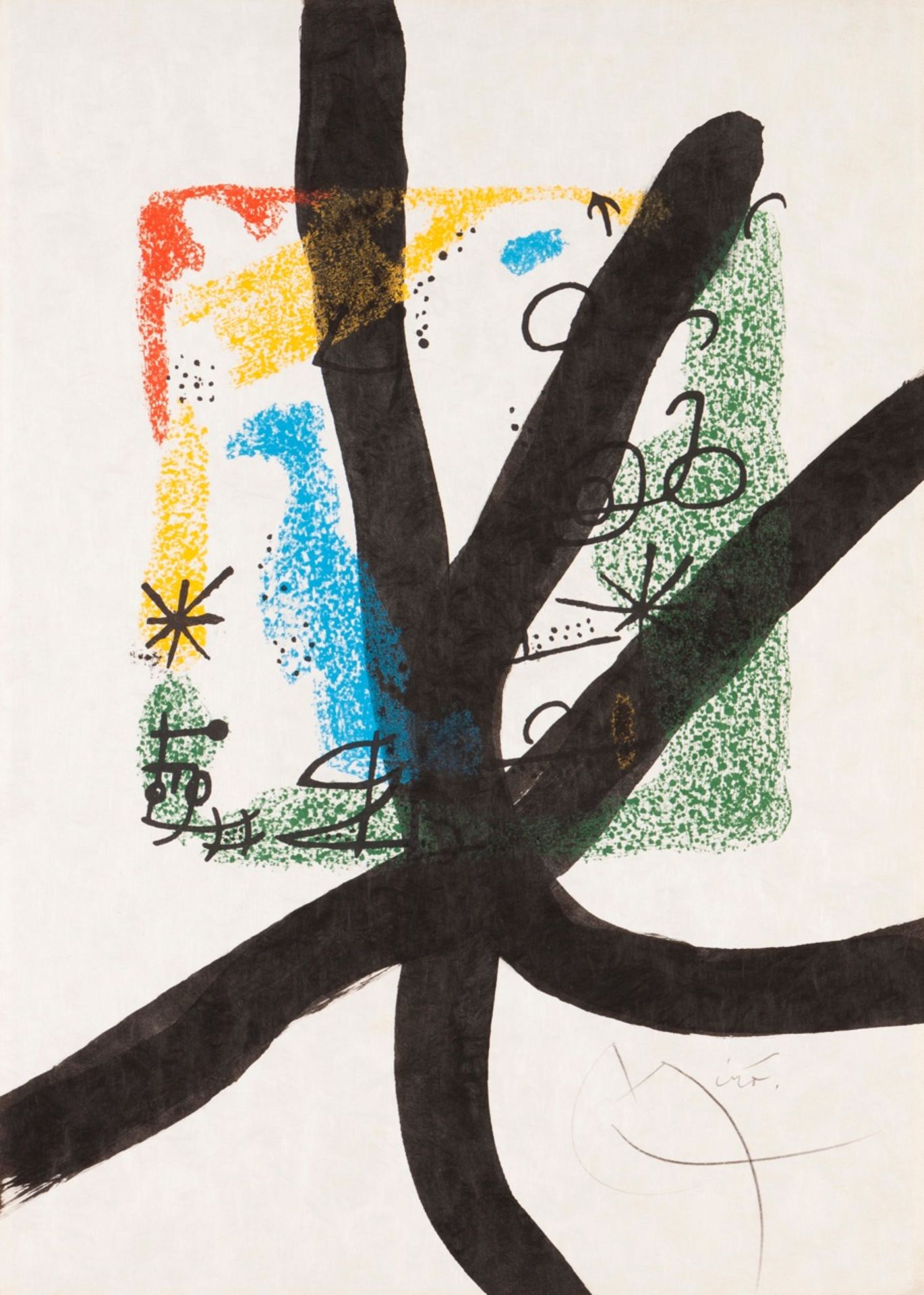 Joan Miró (Spain, 1893-1983)
 "Les Essenciès de la Terra"
Coloured lithography and ink on Japanese