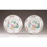 A pair of large plates
Chinese export porcelain
Polychrome decoration depicting trees and flowers