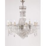 A D.Maria style chandelier
Silver-plated metal structure with cut-glass and crystal pendants
20th