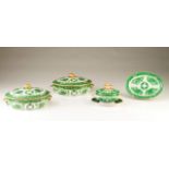 An oval dish
Chinese export porcelain
Green and gold decoration with floral and geometric motifs,