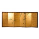 A six-panel folding screen
Wood structure
Painted and gilt paper with bamboo
Edo Period (1615-