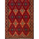 Kilim Varanim carpet
Cotton
Geometric design in red, green and black
Iran

300x130 cm