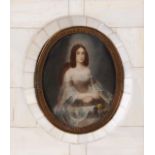 European School of the 19th century
Lady's portrait
Miniature on ivory
Ivory frame
Signed

14x12 cm