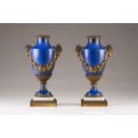 A pair of Neoclassical urns
Blue marble, gilt bronze mounts representing goats and garlands
White