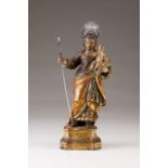 Saint Joseph with The Child
Carved, polychrome and gilt wood sculpture
With silver flower and halo