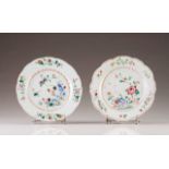 Two scalloped plates
Chinese export porcelain
Polychrome decoration, one depicting rosters and