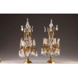 A pair of Louis XVI style girandoles
Bronze structure with cut-glass pendants
France, 19th